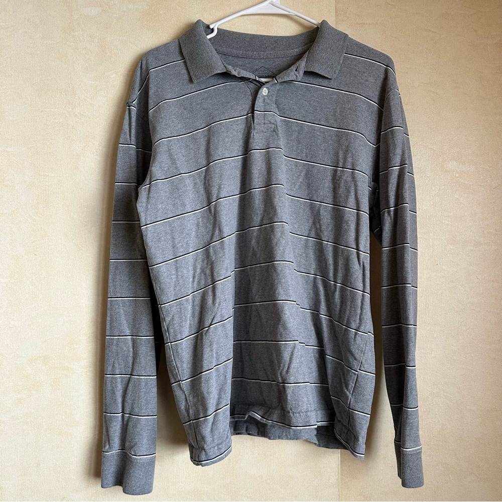 St. John's Bay Gray Striped Long Sleeve Polo Shirt